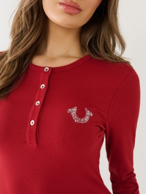 Chemises True Religion Crystal Horseshoe Logo Henley Rouge | ZL1673294