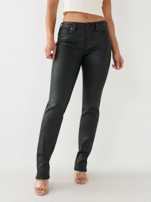 Straight Jeans True Religion Billie Coated Mid Rise Noir | SW1873426