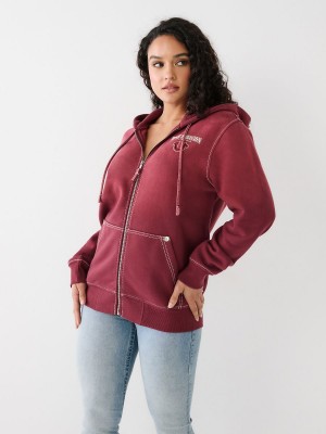 Sweat a Capuche True Religion Big T Logo Zip Relaxed Bordeaux | FG8610539