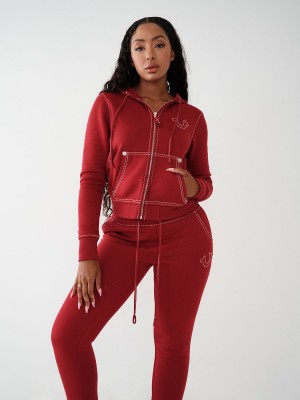 Sweat a Capuche True Religion Big T Stitch Logo Zip Rouge | AO8392016