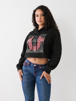 Sweat a Capuche True Religion Logo Crop Noir | XR7420395