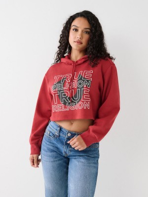 Sweat a Capuche True Religion Logo Crop Rouge | IW1580647