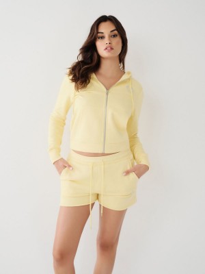 Sweat a Capuche True Religion Logo Zip Citron | LA5971420