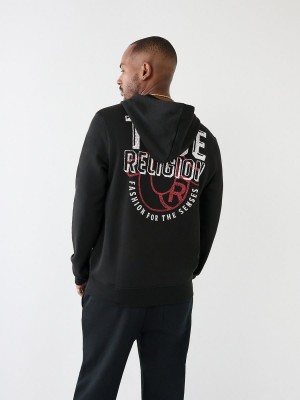 Sweat a Capuche True Religion Logo Zip Noir | AH7865193