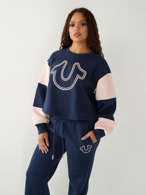 Sweatshirt True Religion Logo Crop Navy/Sapphire | EN3162790