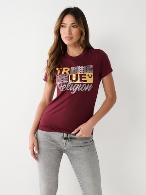 T Shirts True Religion Crystal Logo Bordeaux | DJ5480916