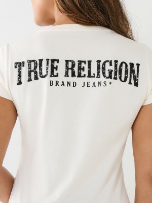 T Shirts True Religion Crystal V Neck Logo Blanche | IJ2975640