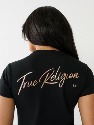 T Shirts True Religion Hologram Glitter Noir | JK5039821