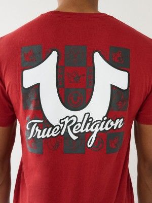 T Shirts True Religion Hs Grid Crew Rouge | CB7193062