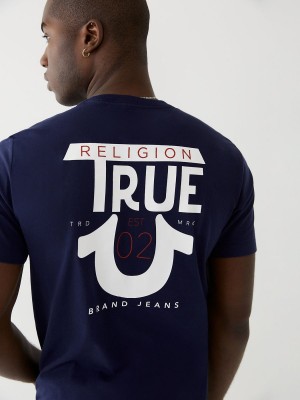 T Shirts True Religion Logo Bleu Marine | EA6174350