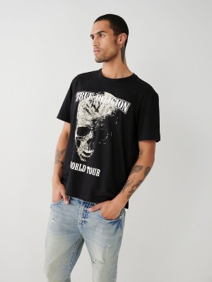 T Shirts True Religion Skull World Tour Relaxed Noir | OP4712893