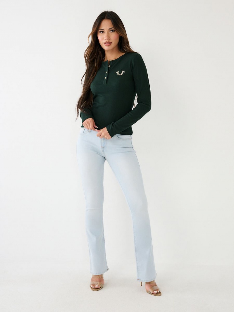 Chemises True Religion Crystal Horseshoe Logo Henley Noir Vert | YB4062735