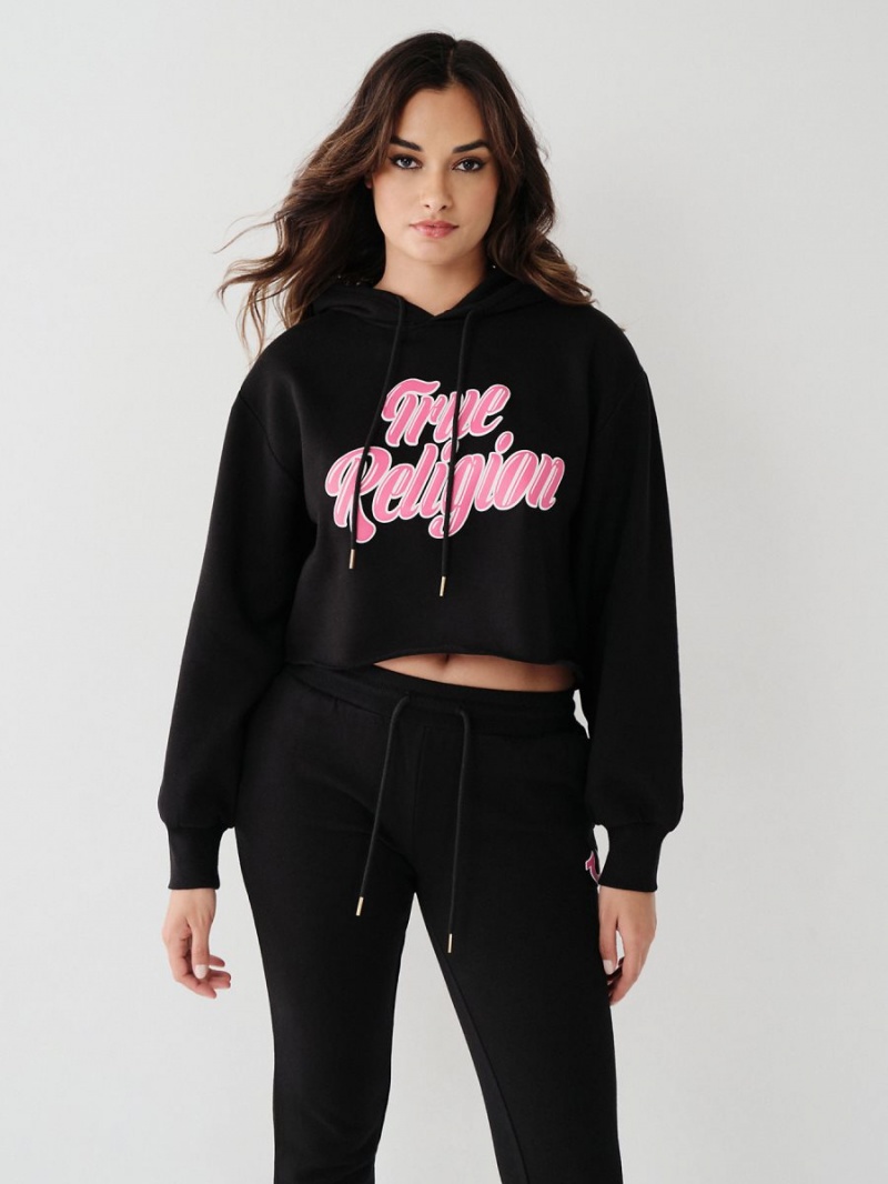 Sweat a Capuche True Religion Logo Crop Noir | QK4693270