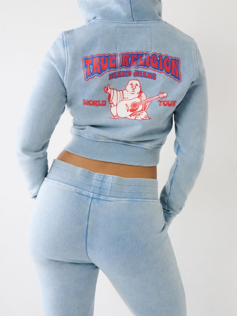 Sweat a Capuche True Religion Washed Big T Logo Crop Pacific | XQ0546713