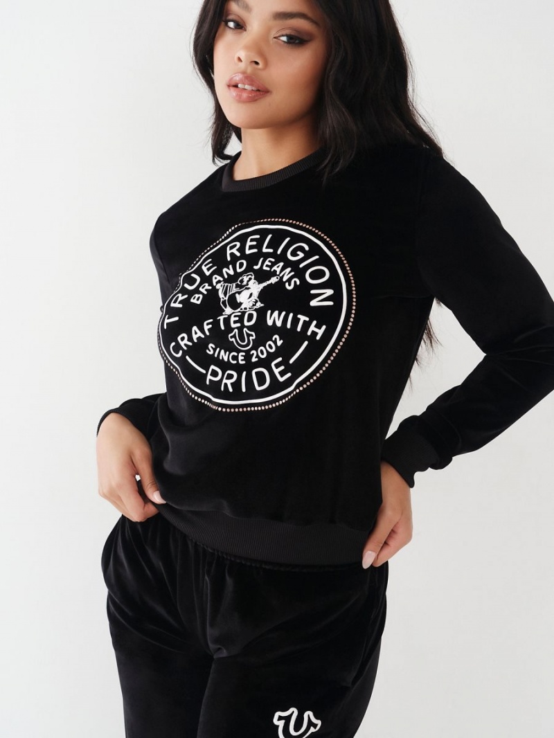 Sweatshirt True Religion Velour Crystal Noir | SI8062913