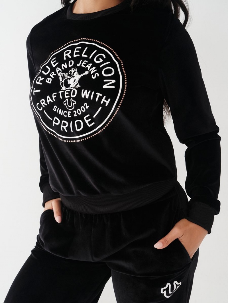 Sweatshirt True Religion Velour Crystal Noir | SI8062913