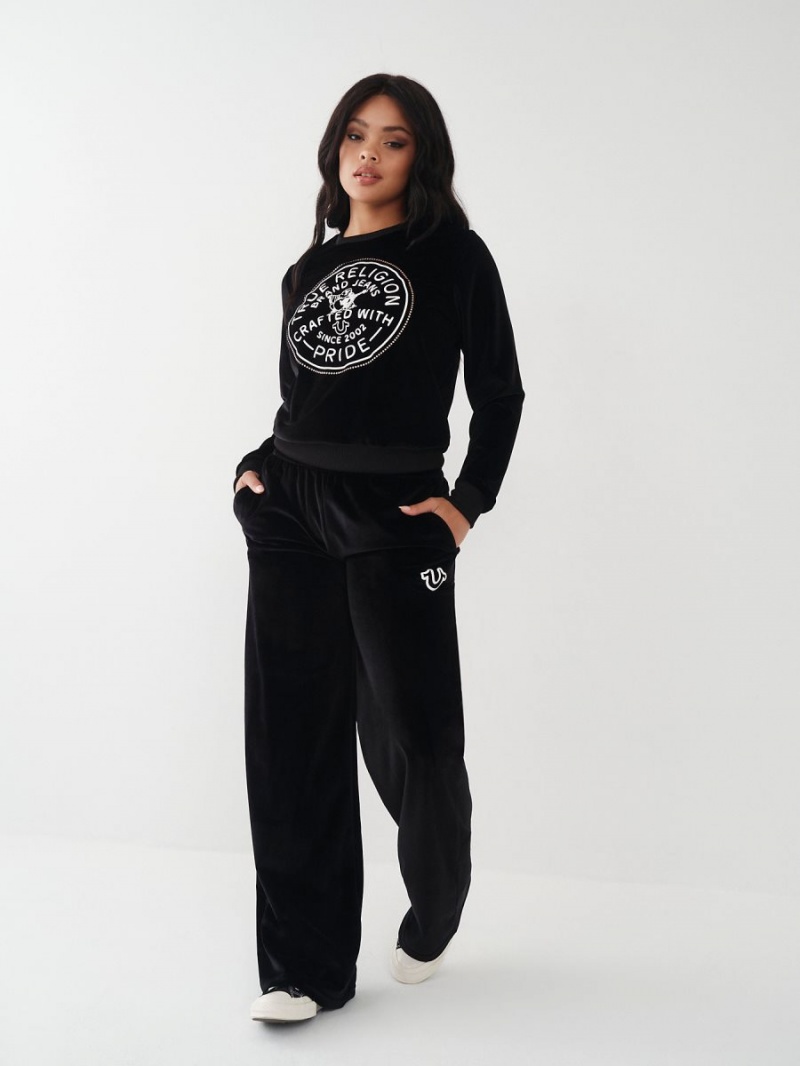 Sweatshirt True Religion Velour Crystal Noir | SI8062913