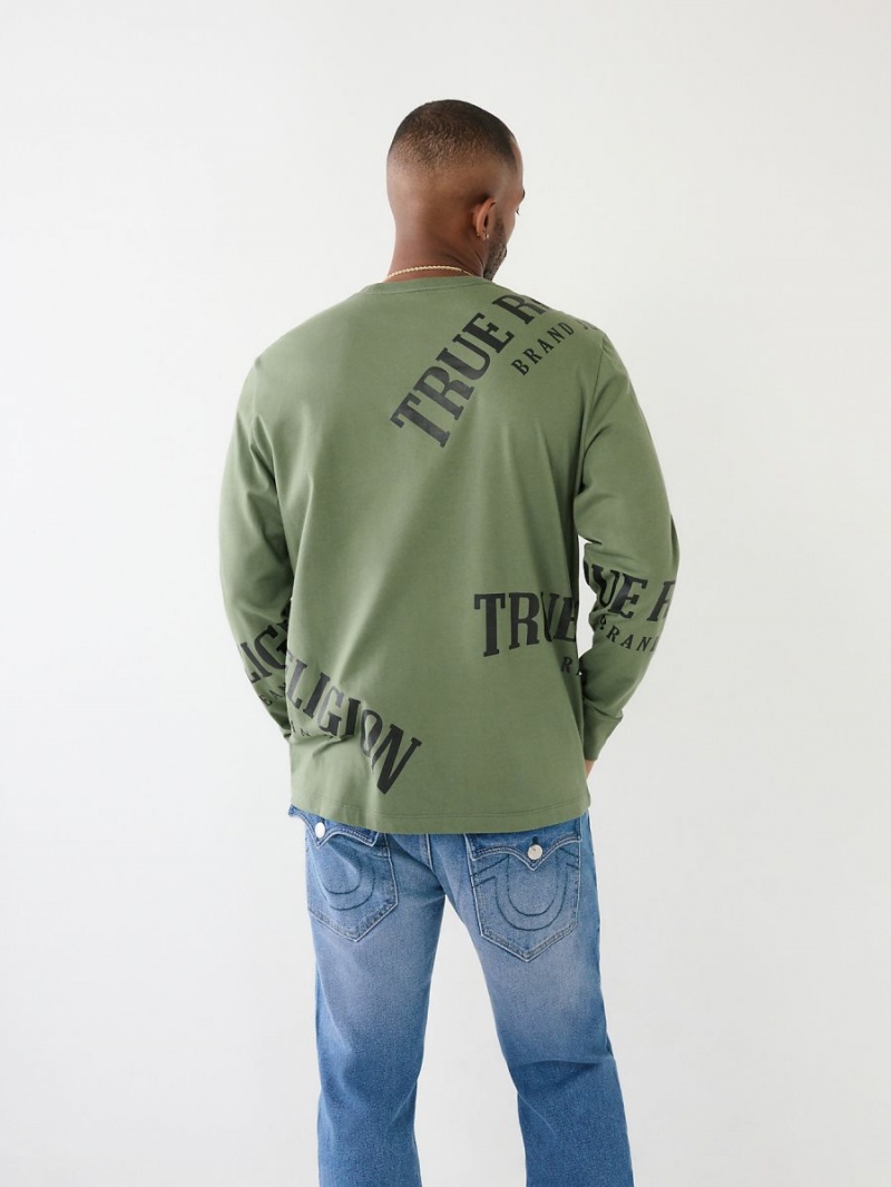 T Shirts True Religion Long Sleeve Logo Relaxed Vert | IT6241879