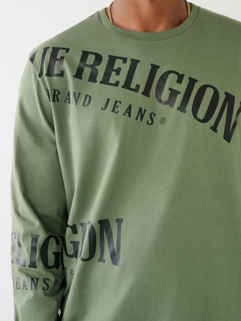 T Shirts True Religion Long Sleeve Logo Relaxed Vert | IT6241879