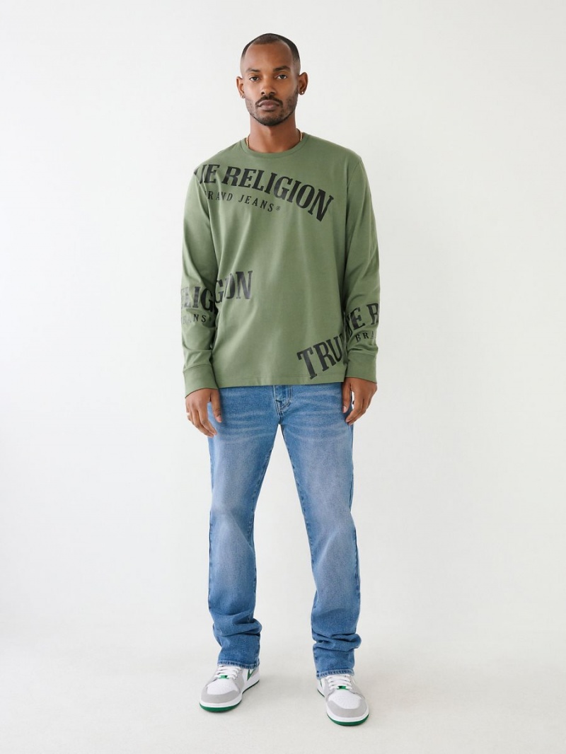 T Shirts True Religion Long Sleeve Logo Relaxed Vert | IT6241879