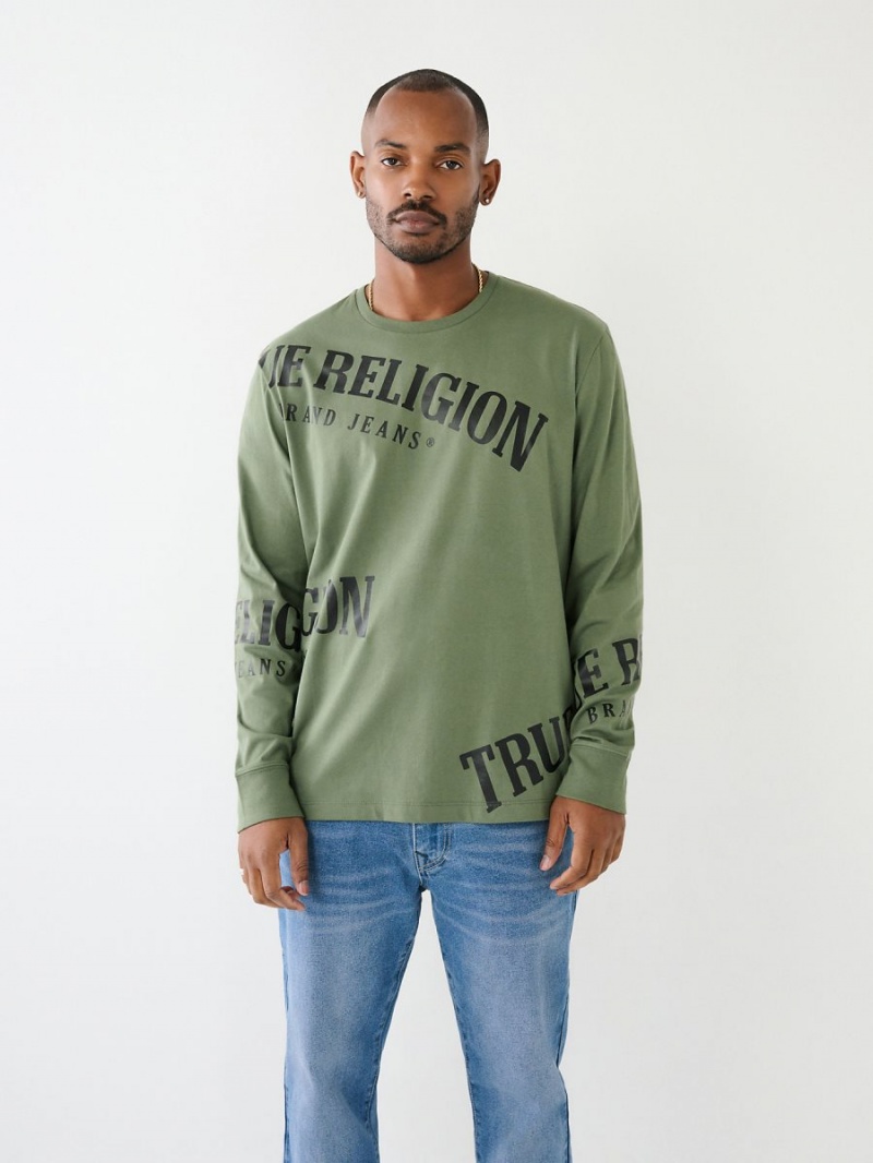 T Shirts True Religion Long Sleeve Logo Relaxed Vert | IT6241879